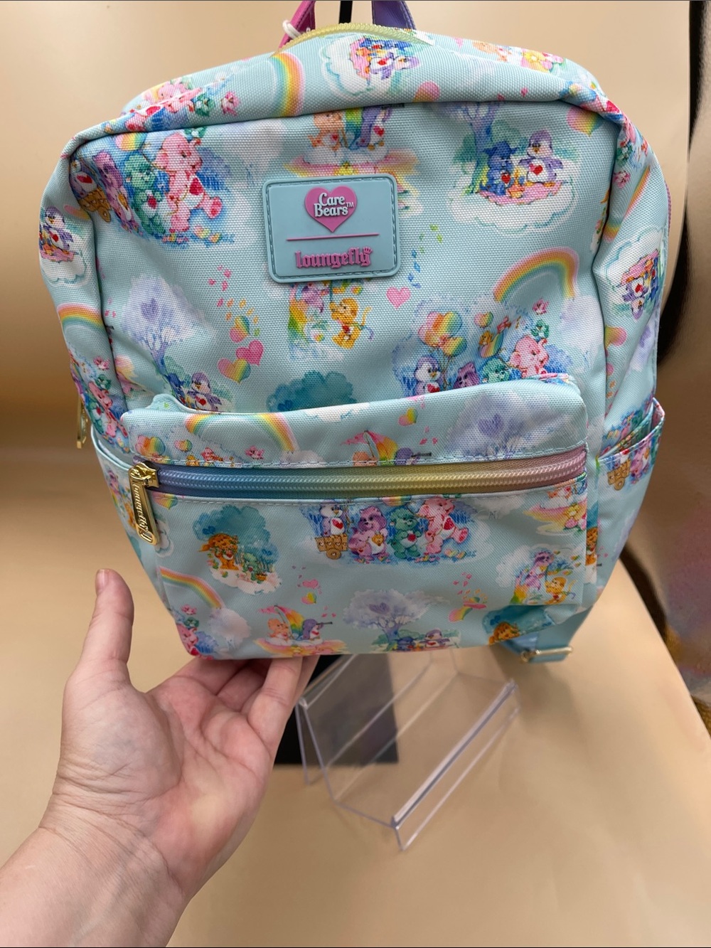 Loungefly Care Bears Mini Backpack Rare NWT Green Care Bear included Rainbow Zip